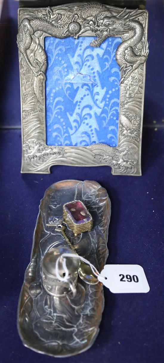 A Chinese silver mustard pin tray and frame